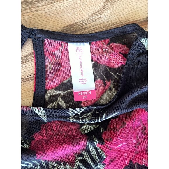 No Boundaries Mesh Rose Print Blouse Juniors XS-1 Black/Red Y2K - Picture 7 of 7